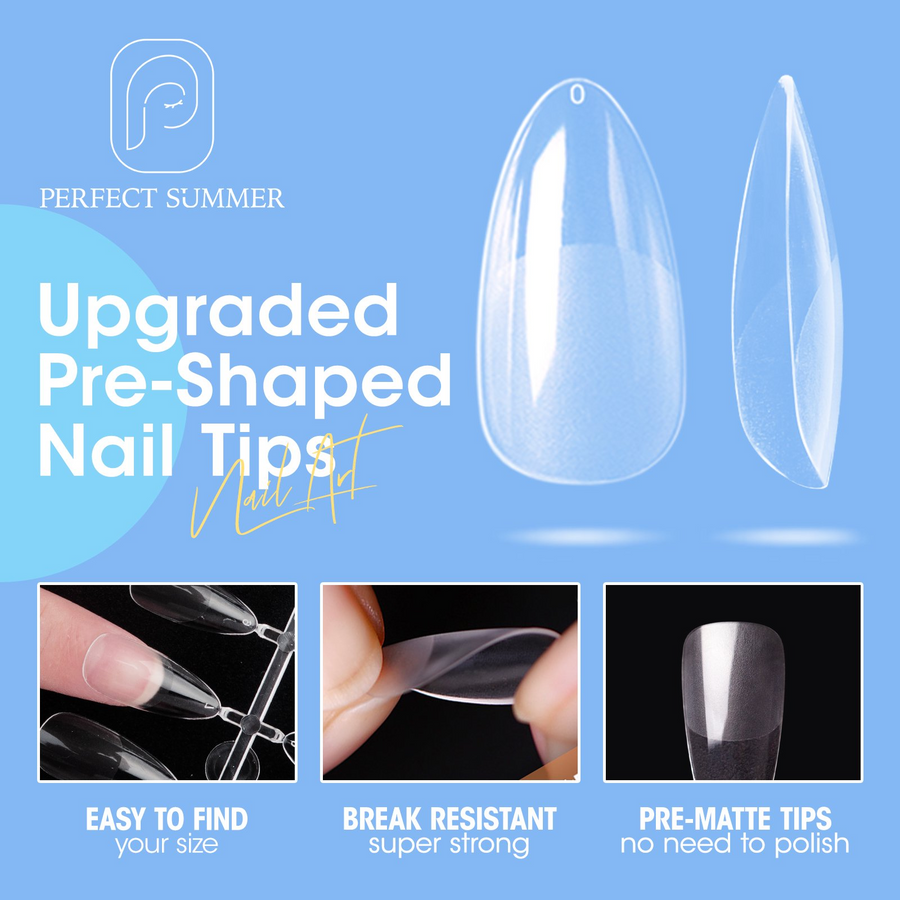 Perfect Summer Nail Tips and Glue Gel Kit, Acrylic Nail Kit with 504Pcs Almond Clear False Nails, 36W UV LED Nail Lamp, 2 in 1 Nail Glue Gel, Nail Art Tools, Gel Nail Extension Kit, Manicure Gift Set