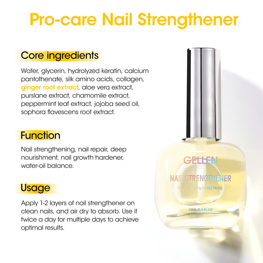 Gellen 15ml Nail Strengthener, Air Dry Clear Finish Nail Growth Strengthener for Thin Weak and Damaged Nails Repair Solution with Protein Keratin Calcium Nourish Nail Care Treatment, Ginger Scented