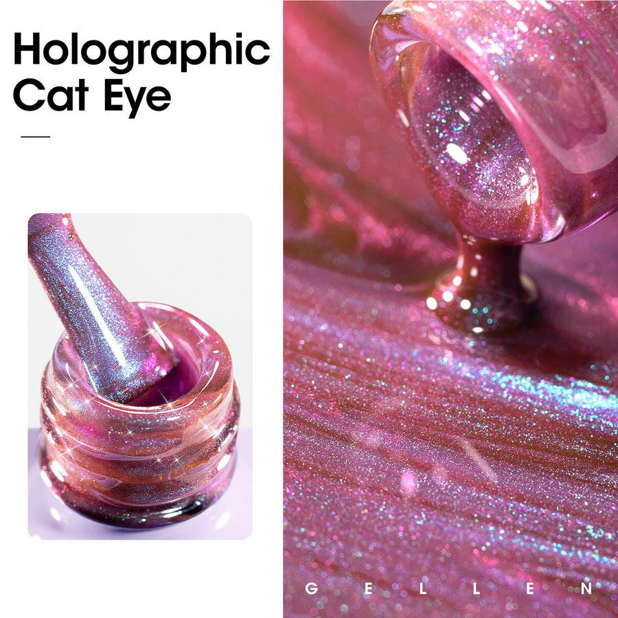 Gellen Cat Eye Gel Nail Polish, 18ML Dual Colour Natural Glitter Gel Polish Set, Soak off Nail Gel Polish At Home DIY Salon Use, Purple Pink