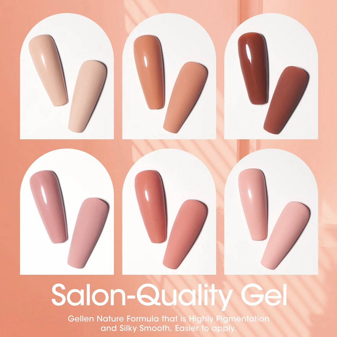 Gellen Gel Nail Polish Kit, 6 Colors Peach Brown Nail Art Gel Polish Kit Soak off UV Gel Nail Polish DIY Manicure Kit Gifts for Her