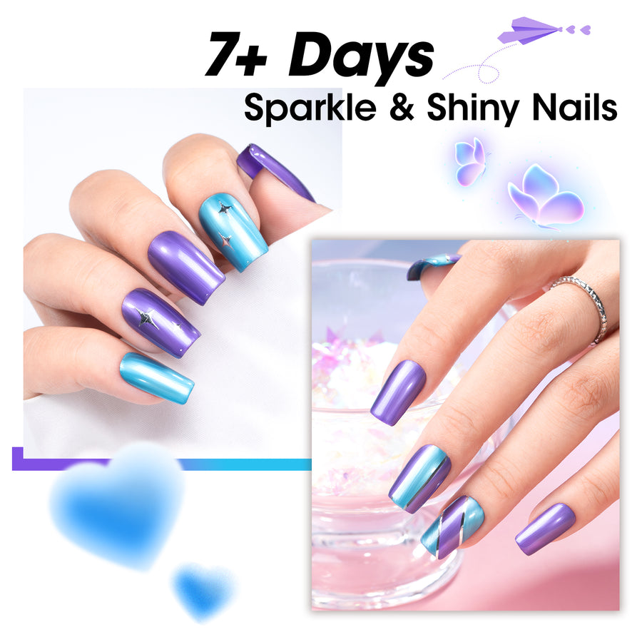 Gellen Nail Polish, Quick Dry 3 Colors Metallic Purple Blue & Base Top Strengthener 3-in-1 Nail Polish Set Xmas Halloween Nail Lacquer Set, Gift for Women Home Nail Art, No UV Light Needed, 0.33 Fl.oz