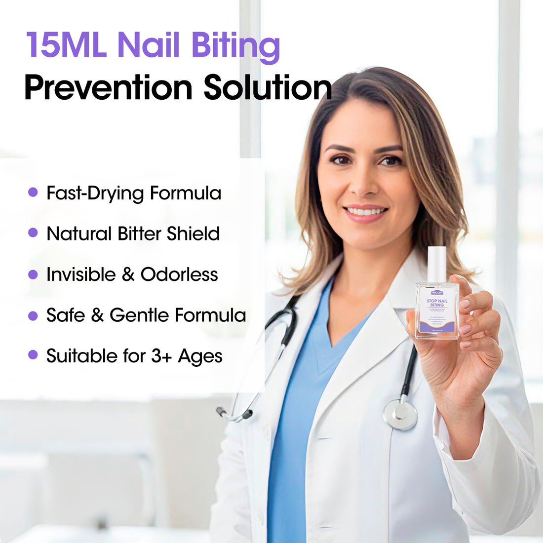 Gellen Nail Biting Treatment for Kids & Adults, Anti Nail Biting Polish with Bitter Taste, Thumb Sucking Deterrent & Nail Repair Treatment, Clear Nail Strengthener 15ML