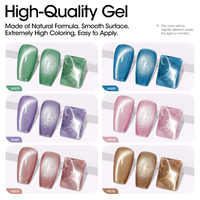 Gellen Cat Eye Gel Nail Polish Kit - Green Blue Purple Gel Polish Kit 6 Colors, Soak off Nail Art Manicure Set 10ml