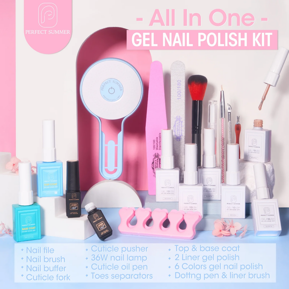 Perfect Summer Gel Nail Polish Kit with UV Lamp, 6 Light Brown Colors Nail Polish Starter Kit with 36W Nail Light and No Wipe Top Base Coats 2pcs Liner Gel Manicure Tools Nail Kit, All-in-One Set