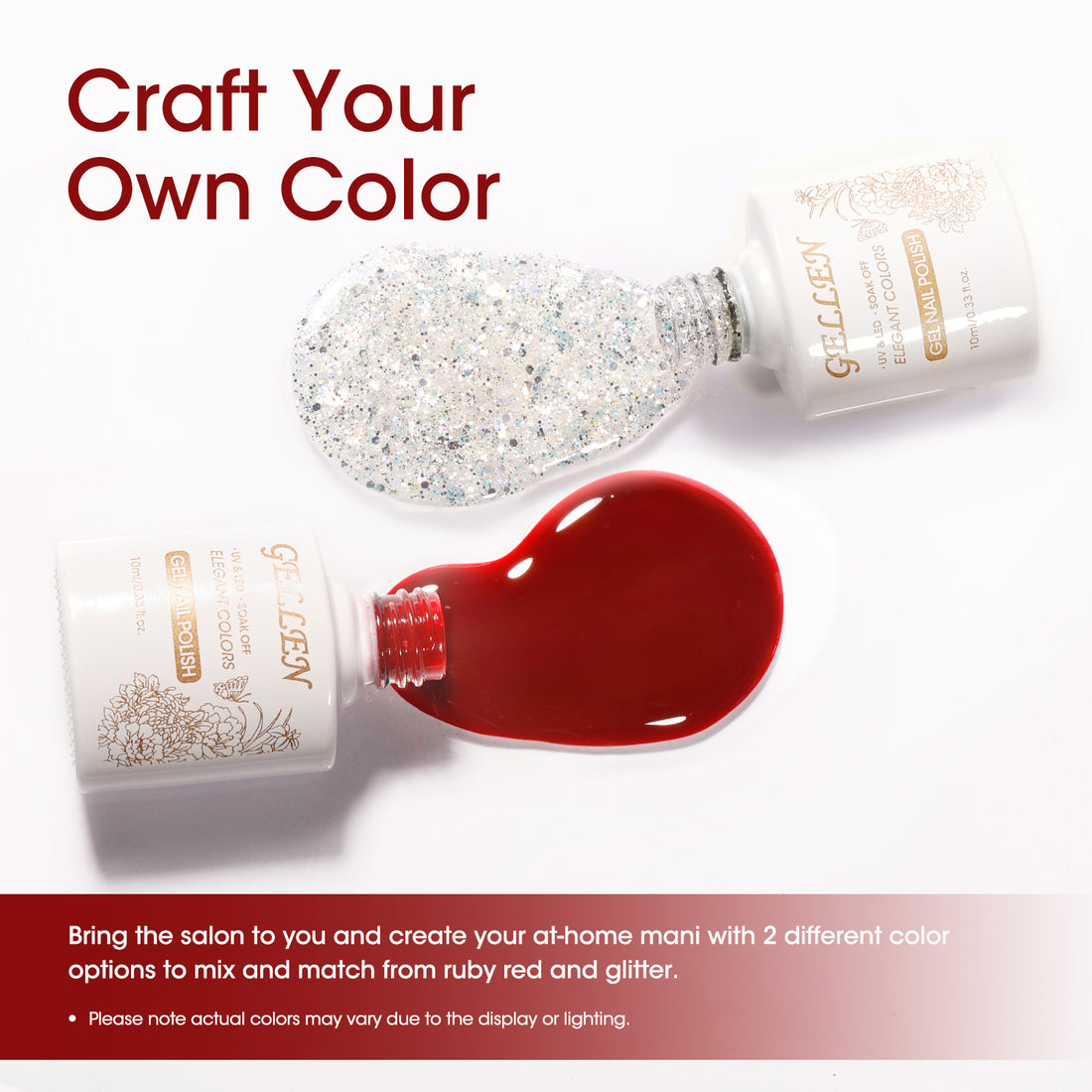 Gellen Red Gel Nail Polish and Sliver Glitter Gel Polish, 10ml Sparkle Silver Nail Polish Soak Off No Wipe UV Gel for Nail Art Salon Manicure DIY, Christmas Gifts for Women