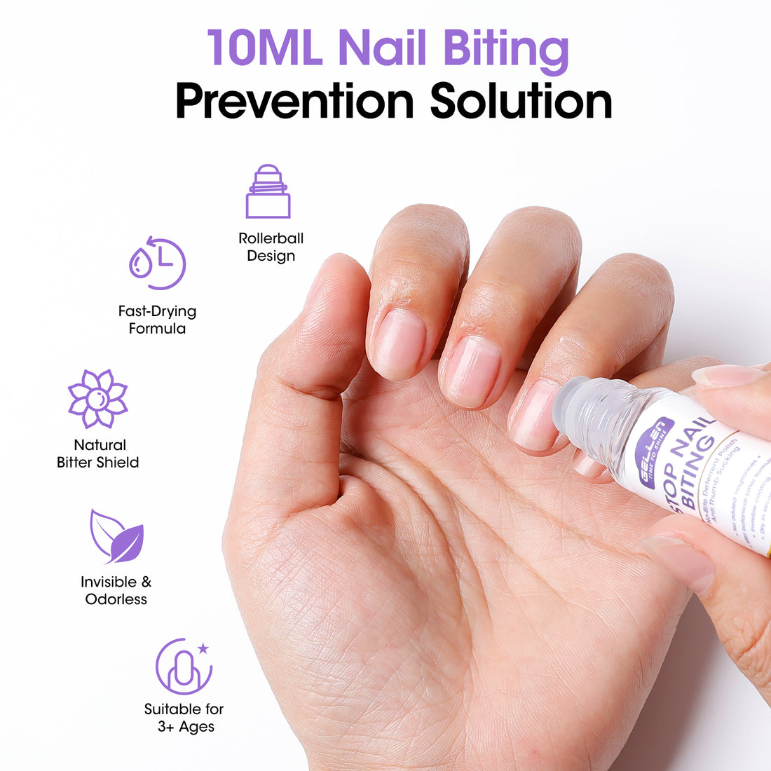 Gellen Nail Biting Treatment for Kids & Adults, Roll-On Stop Thumb Sucking Deterrent, Nail Biting Prevention, Quick Dry & Water-Resistant Anti Nail Biting Polish, Stop Nail Biting 10ml