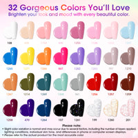 Gellen 71Pcs Gel Nail Polish Kit with 54W UV Light, 32Colors Rainbow Glow All Seasons Hema-Free Gel Polish Set with 5pcs Functional Gel Top Base Coat, Nail Art Salon Manicure for Women