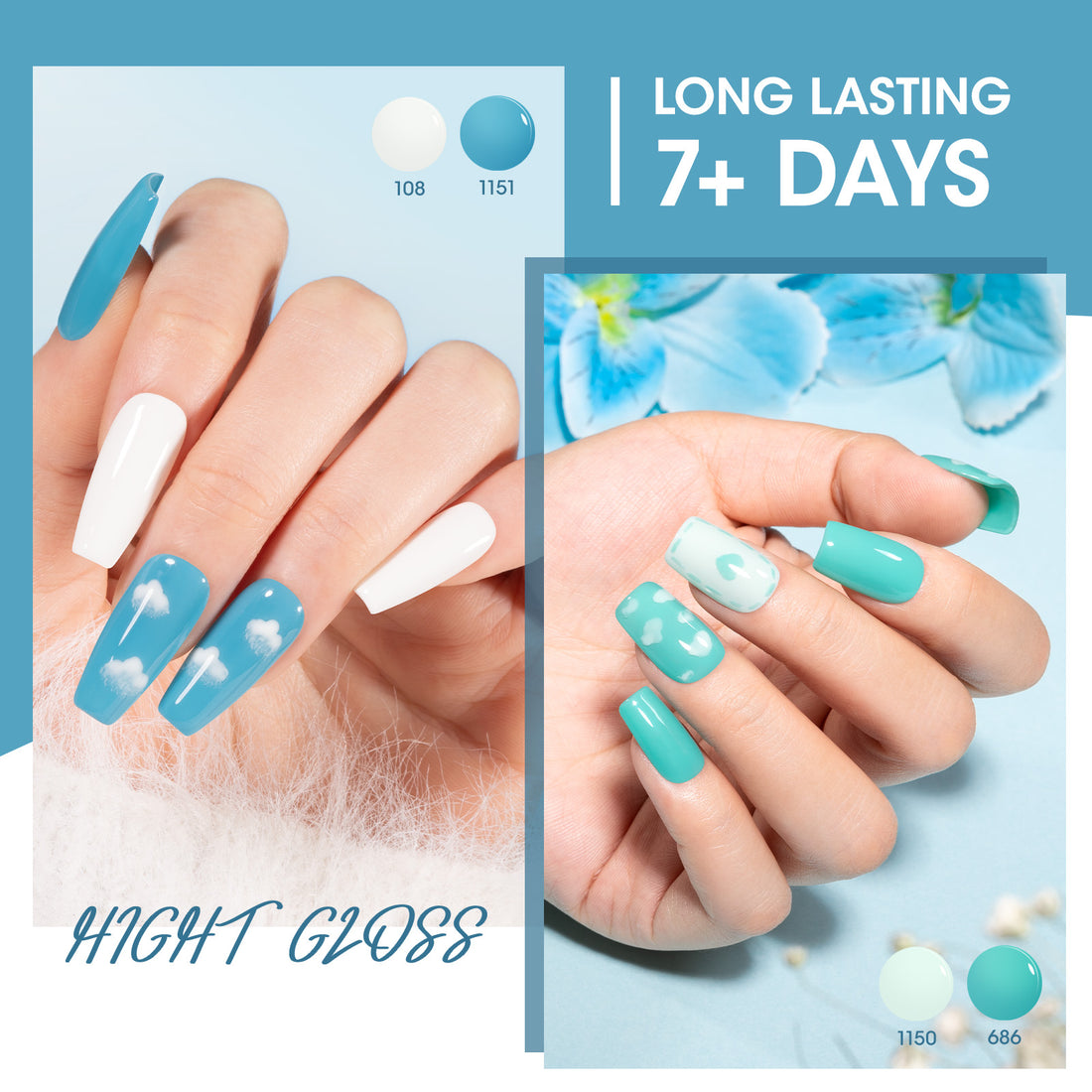Gellen Nail Polish, Quick Air Dry 6 Colors Nail Lacquer Set Summer Ocean Blue Trendy Nail Polish Kit for Nail Manicure DIY Art Home, No UV Light Needed, 0.33 oz Each Bottle