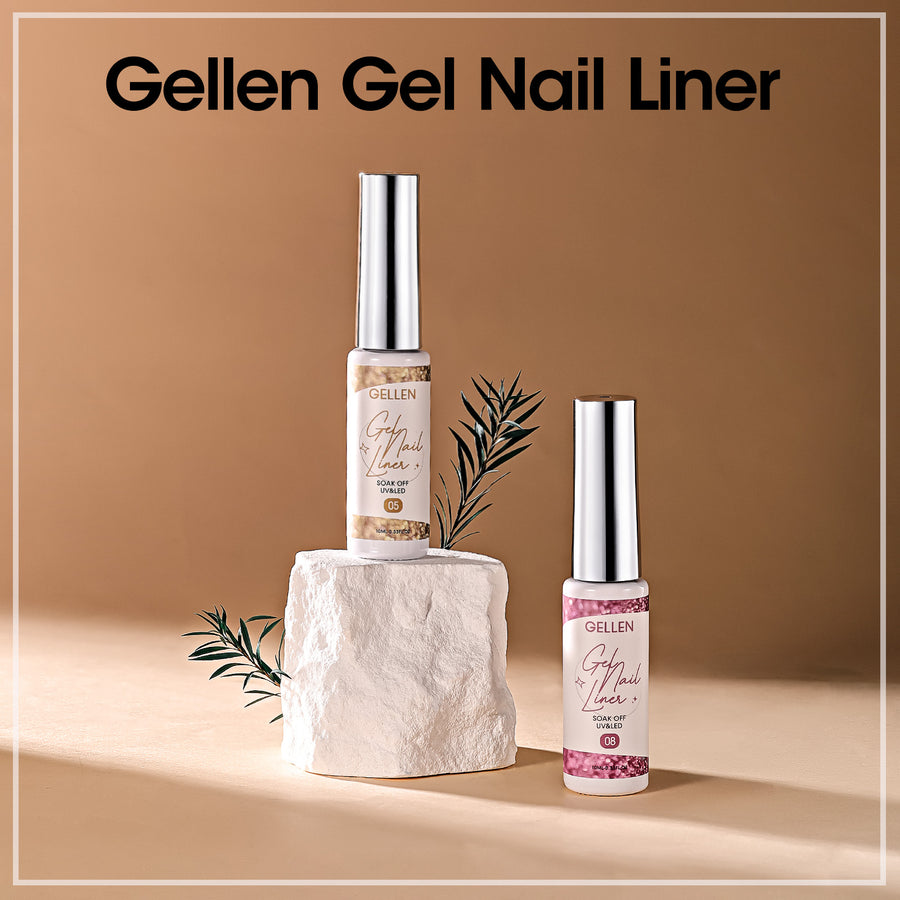 Gellen Gel Liner Nail Polish, 6 Colors Gold Sliver Pink Glitter Nail Art Gel Nail Polish Set, Gel Polish Soak Off UV Cure Gel Built Thin Nail Brush Christmas Gifts for Women