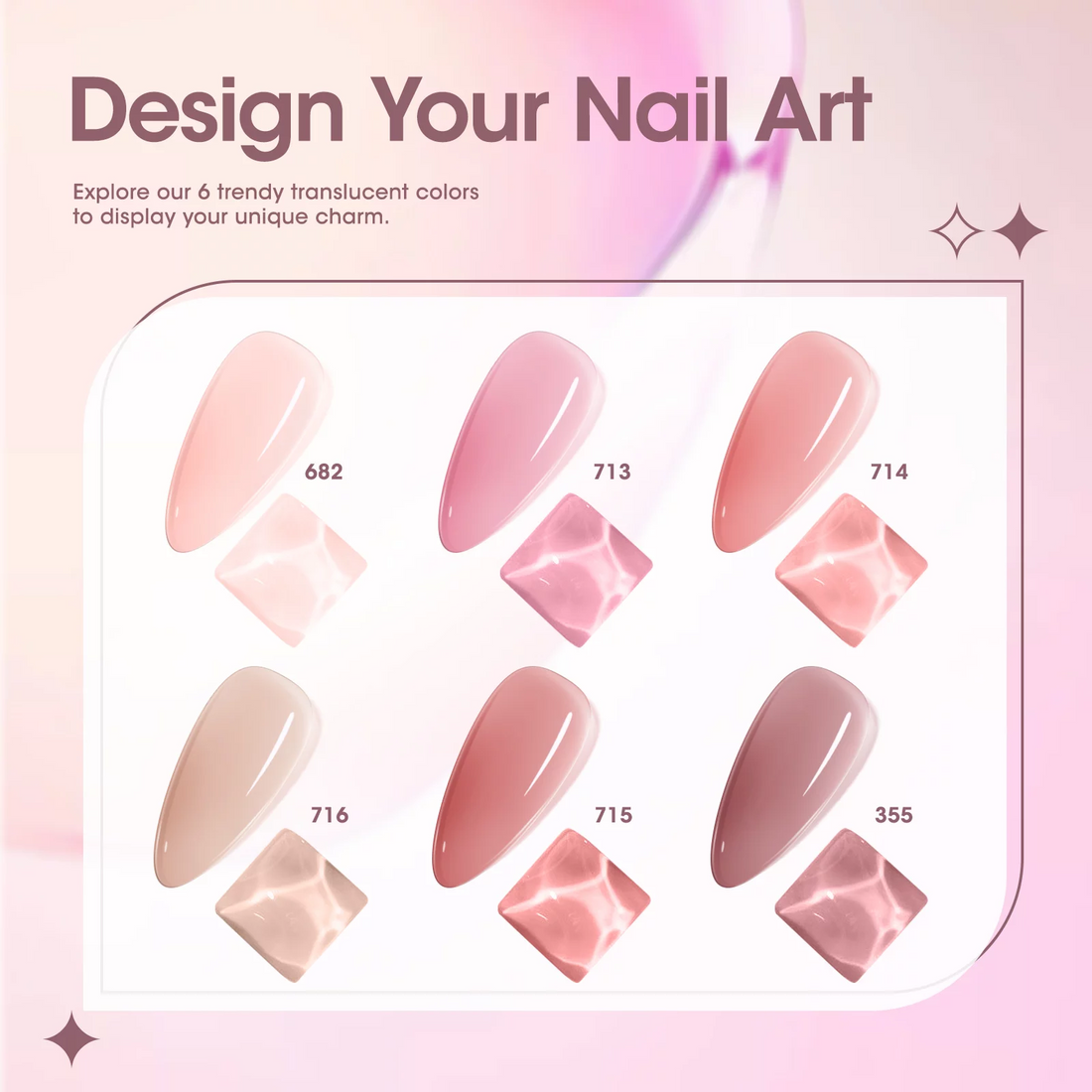 Gellen Jelly Gel Nail Polish Kit, 6 Transparent Nude Pink Colors Set, Soak off UV DIY Manicure Kit for Women