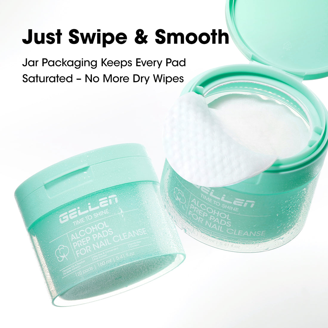 Gellen 120Pcs Nail Cleanser Pads, Lint-Free Alcohol Nail Wipes for Nails, Pre-Moistened Dual-Textured Nail Prep Pads in Jar, Remove Tacky Residue, Prep UV/LED Gel Polish, Acrylic & Press-on Nails