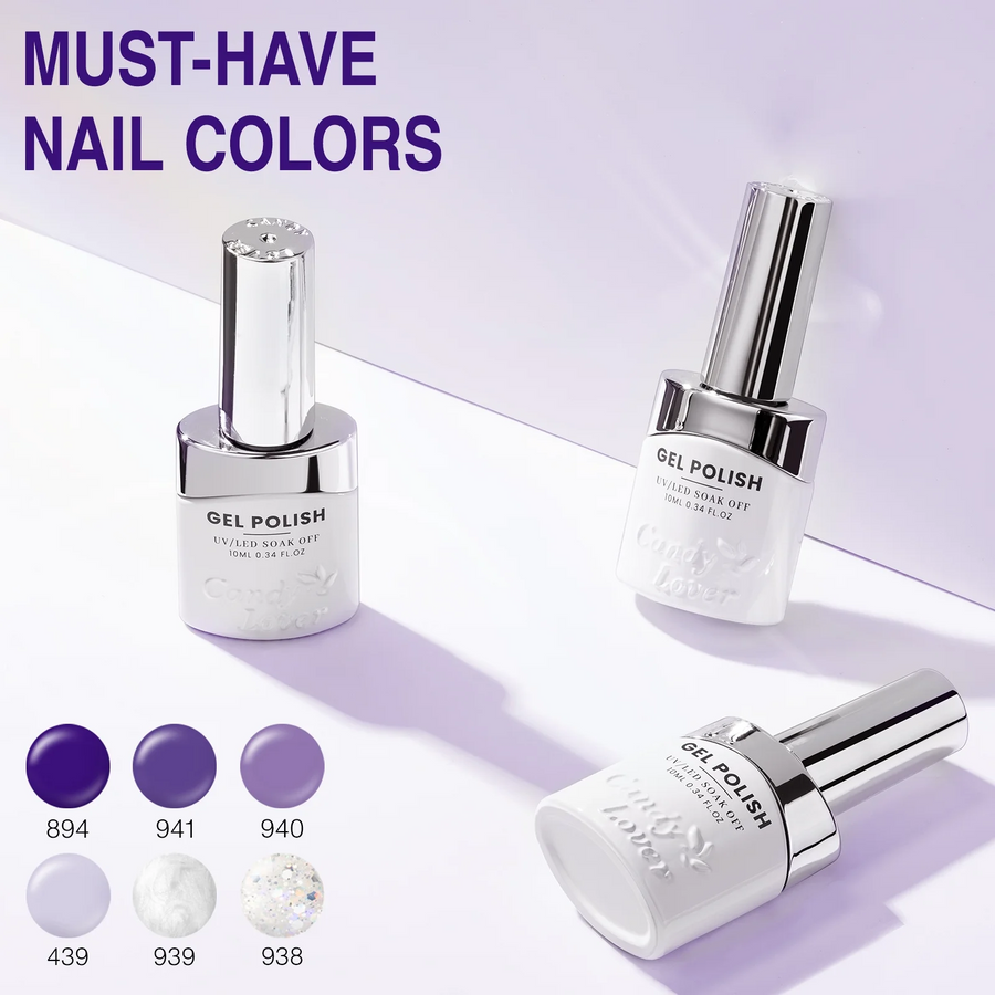 Candy Lover Gel Nail Polish, Purple Colors Nail Gel Polish, Pearl White Glitter Gel Polish Set