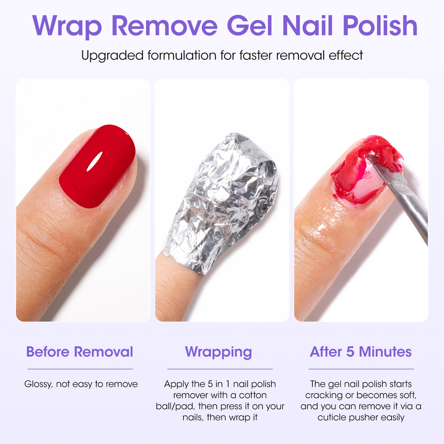 Gellen 5-in-1 Nail Polish Remover Kit, Non Acetone Fast Remover for Regular Nail Polish, UV Gel Polish, Fake Nails, Solid Gel & Nail Glue, Low Odor Nail Polish Remover with Push-down Pump, 16Fl.oz