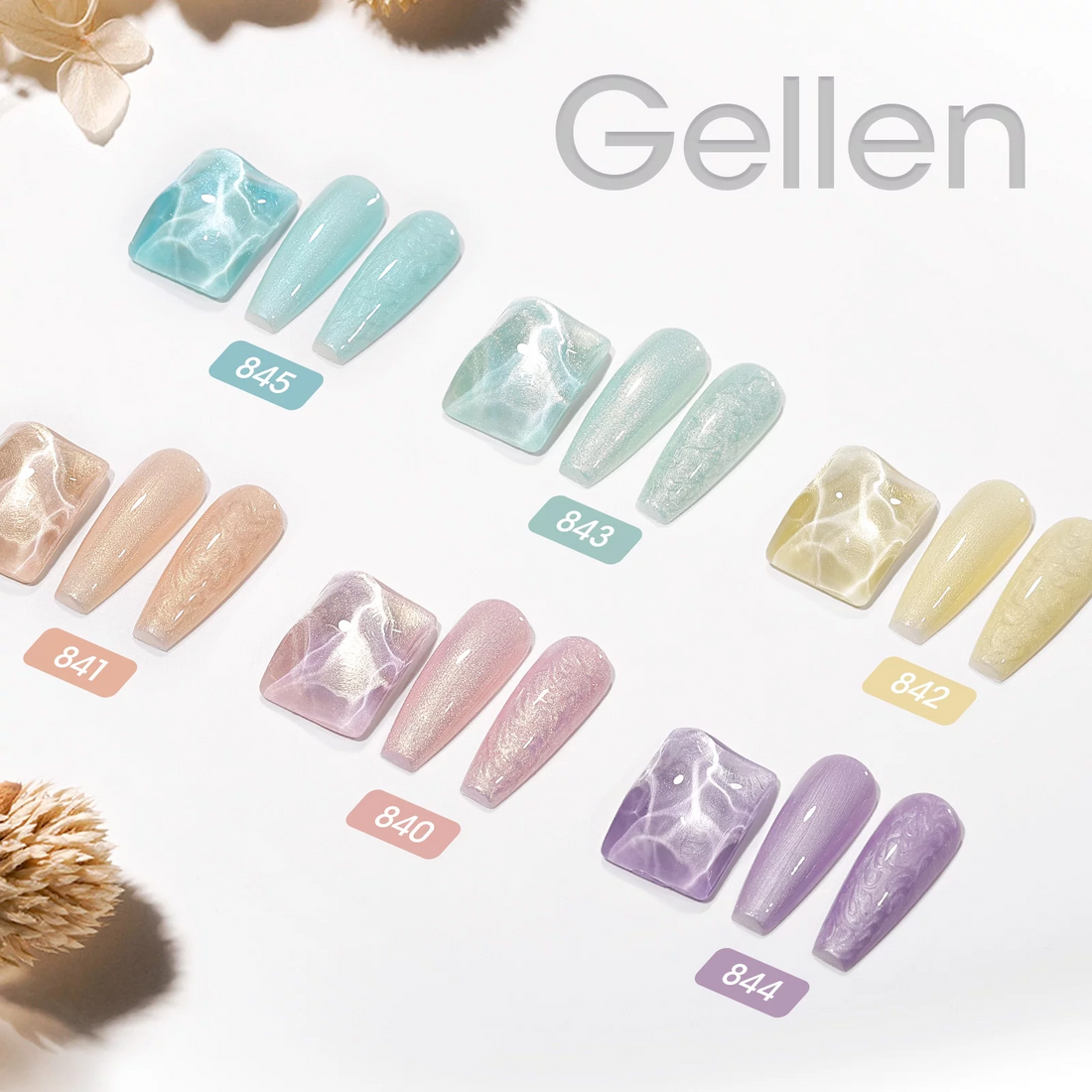 Gellen Gel Nail Polish Kit - 6 Macaroon Collections Pink Yellow Green Purple Blue Pearl Gel Nail Polish Set, Glitter Mermaid Swirl Thread Effect Shell Gel Polish, Soak off DIY Manicure Gifts for Women