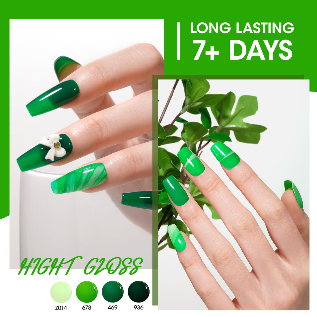 Gellen Nail Polish, Quick Air Dry 6 Colors Nail Lacquer Set Summer Emerald Green Trendy Nail Polish Kit for Nail Manicure DIY Art Home, No UV Light Needed, 0.33 oz Each Bottle