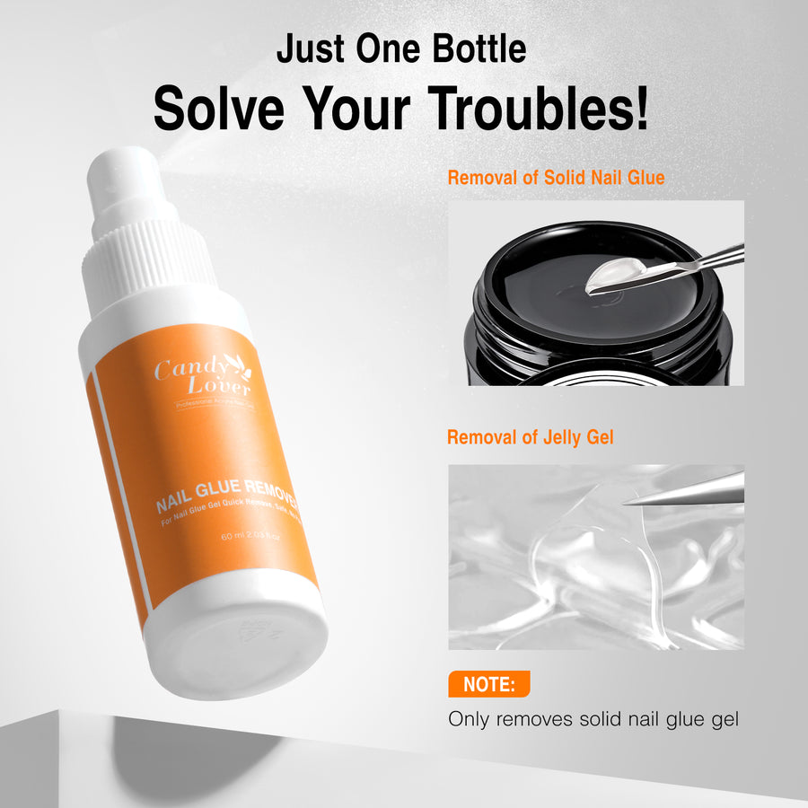 Candy Lover Nail Glue Remover, 60ML Gel Nail Glue Remover for Press On Nails, Easy Remove Solid Nail Glue Gel On Fake Nail Tips