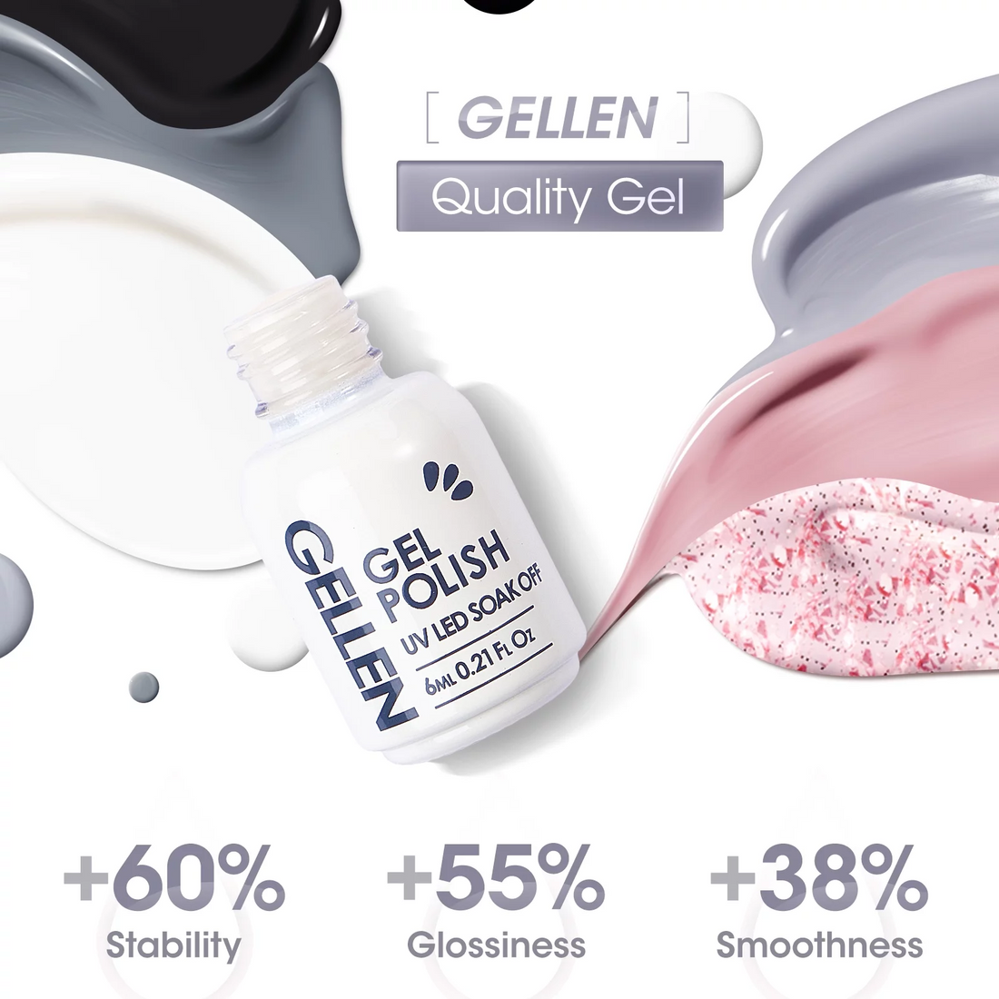 Gellen Gel Nail Polish Kit with Black White Grey Gel Polish, Glitter Pink Nail Polish, Soak off Gel Nail Kit for DIY Home Gel Manicure Set, 6 Colors Gel Nail Polish Kit for Nail Art