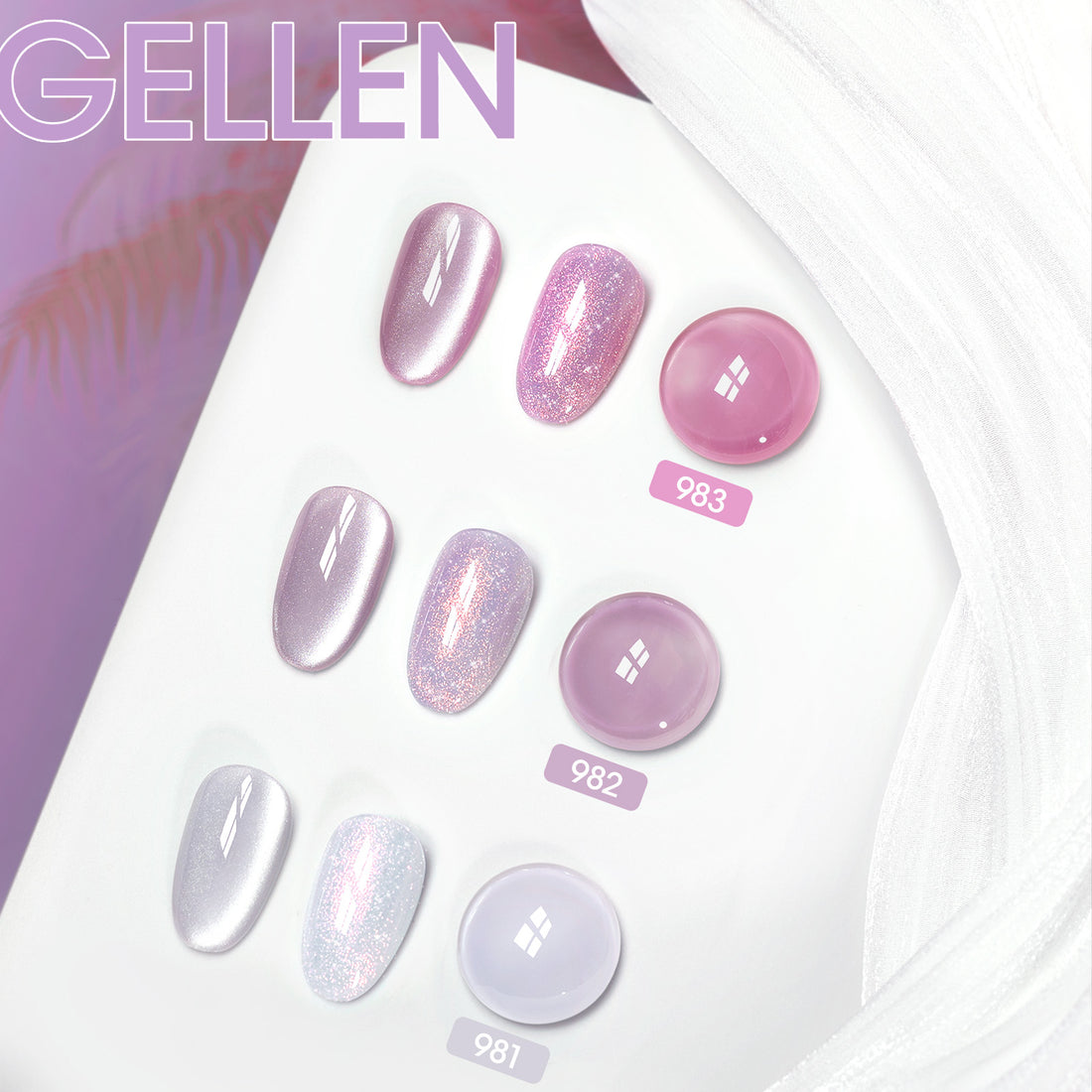 Gellen 6×8ml Gel Nail Polish Kit with Magnet, Natural 4 Effects Cat Eye & Blooming & Shimmer & Nude Gel Polish Set, Soak off Nail Gel At Home Salon Use, Plum White Series