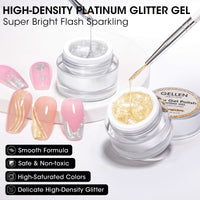 Gellen Glitter Gold&Sliver Gel Polish, Metal Platinum Reflective Painting Gel for Nails Drawing French-tip Floral Painted Liner Soak off UV/LED Cured for Salon DIY Nail Art