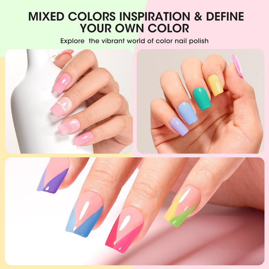 Nailshion Quick Air Dry Nail Polish Set, 16 Colors 10ML Nude Red Blue Green Nail Polish with Clear Base Top Coat and 35Pcs Remover Pads All Season Regular Nail Lacquer Gift for Women Girls