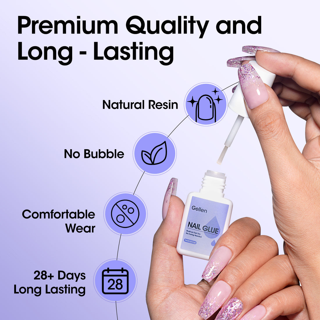 Gellen Nail Glue for Press on Nails with Nail Glue Remover, Air Dry Nail Glue and Acrylic Nail Glue Remover Set for Fake Nail Tips, 0.23 fl oz Each