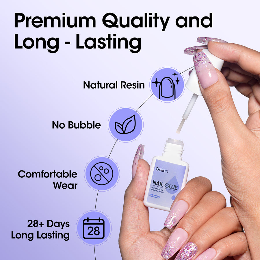 Gellen Nail Glue for Press on Nails with Nail Glue Remover, Air Dry Nail Glue and Acrylic Nail Glue Remover Set for Fake Nail Tips, 0.23 fl oz Each
