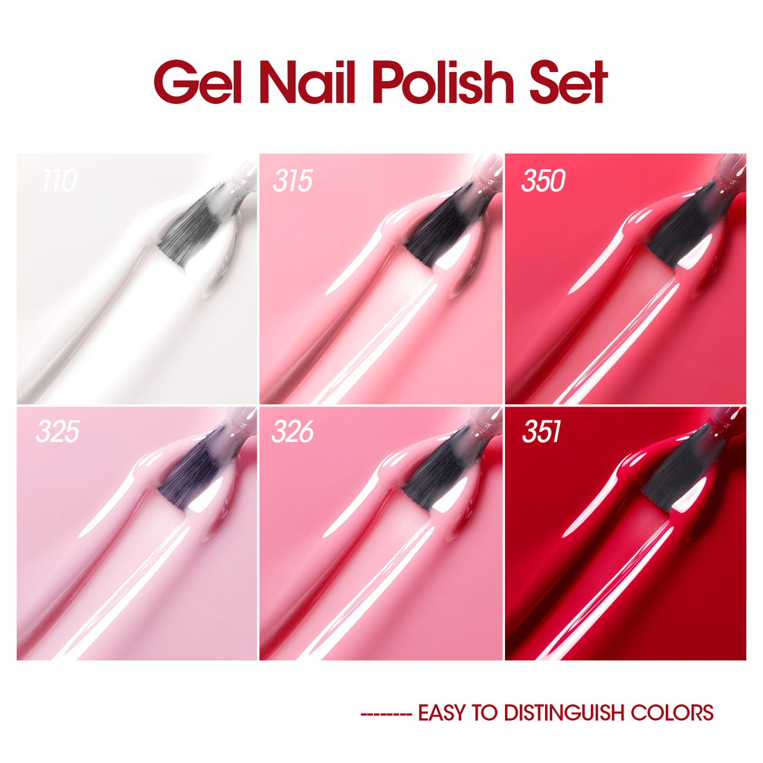 Gellen Gel Nail Polish Kit, Glossy White Pink Red Gel Polish, Soak off Gel Nail Kit for DIY Home Gel Manicure Set, 6 Colors Nail Polish Kit for Nail Art