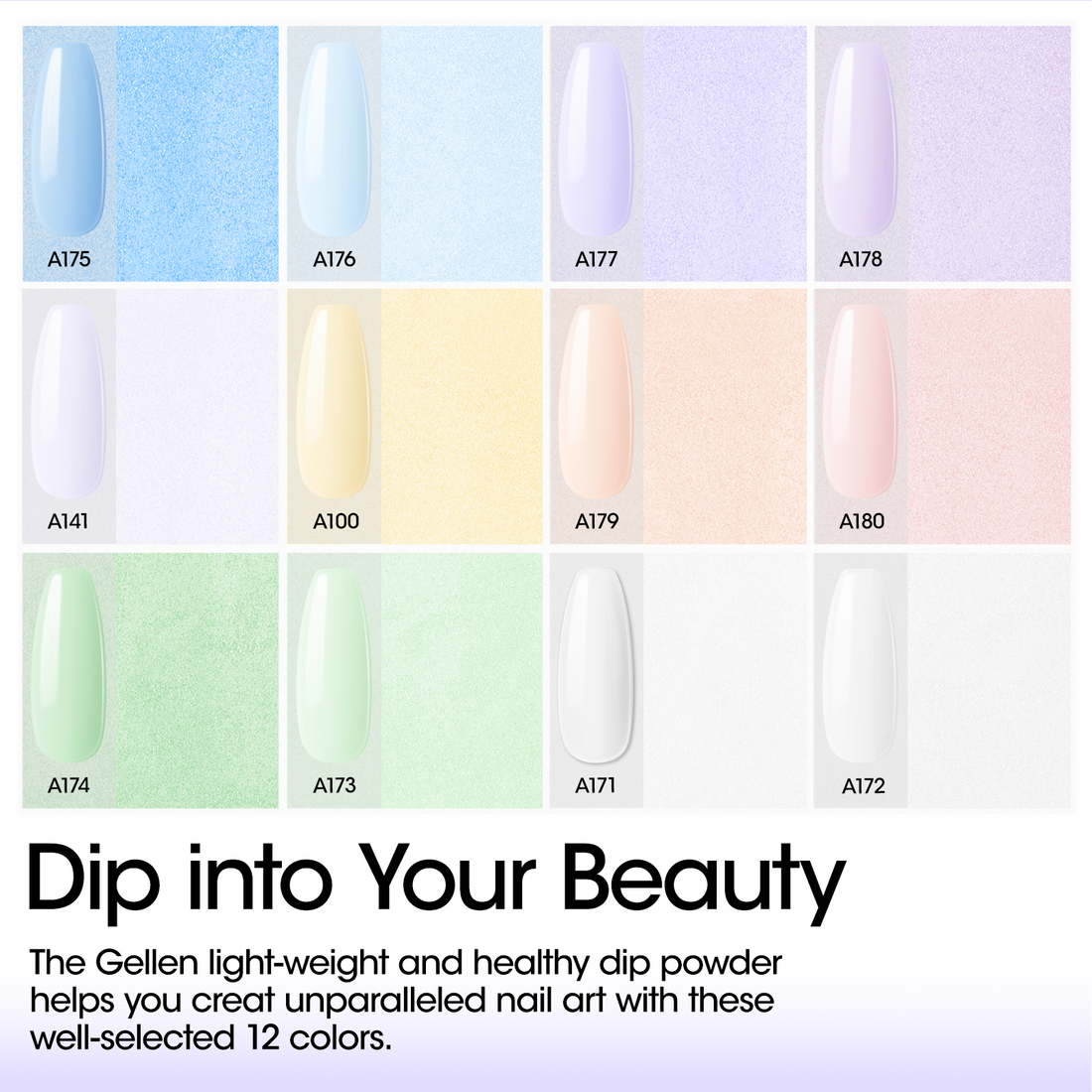 Gellen Dip Powder Nail Kit, 12 Colors Light Macaron Bule Green Yellow Dip Nail Powder Kit with Dust Brush and Nail File, Nail Art Pale Neon Series Dip Powder Set