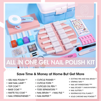 Perfect Summer Gel Nail Polish Kit with UV Lamp, Portable Nail Light Starter Kit with Storage Box, Base Top Coat Nail Strengthen gel, 12 Nude Pink Brown Grey Colors, All-in-One Manicure Set