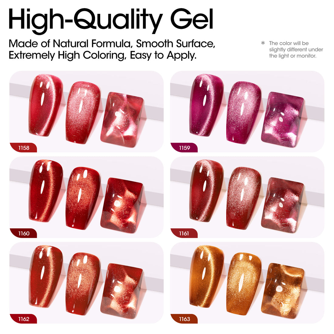 Gellen Cat Eye Gel Nail Polish Kit, 6 Colors Glitter Red Pink Cat Eye Gel Polish with Magnet, Soak off UV/LED Nail Gel Kit, Salon Nail Art Valentine Gifts for Women