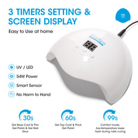 Gellen 54W UV Nail Lamp with Auto Sensor LCD Display, 3 Timers LED Nail Lamp for Cure Gel Polish, 18 Beads Fast Curing Nail Dryer, Salon Home Use, White