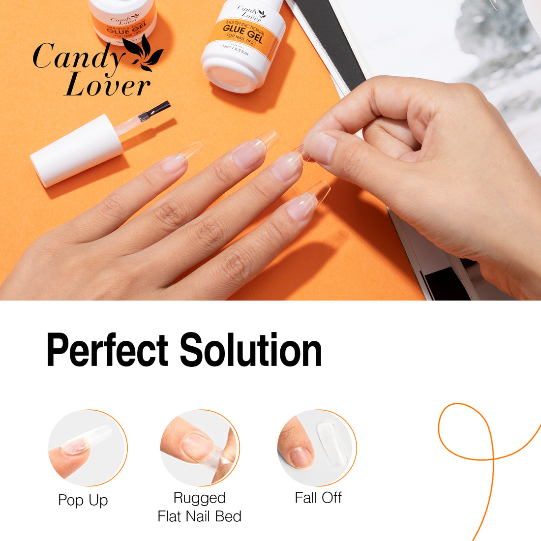 Candy Lover 15ML Nail Glue Gel for Nail Tips, UV Lamp Needed Clear Nail Gel As Base Gel, As Rhinestone Glue, As Nail Tips Glue for Press on Acrylic and False Nails