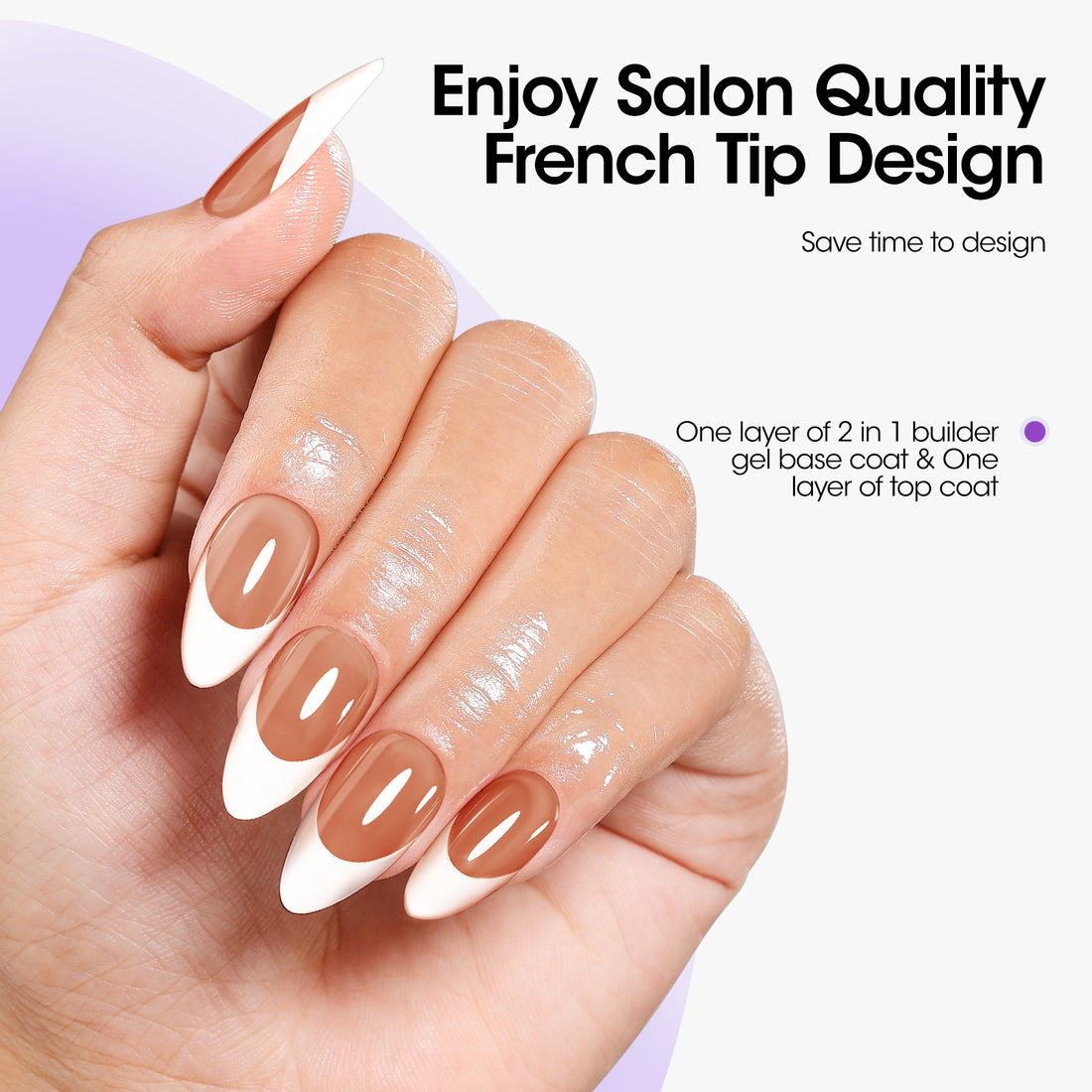 Gellen French Tips Gel Nail Kit - 240 Pcs Brown Almond, Salon Acrylic Nail Kits Including Gel Top Coat and Base Coat, UV Lamp, Solid Nail Glue Gel, Nail Charms for French Tip Manicure