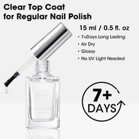 Gellen Clear Top Coat for Regular Nail Polish with Organic Calcium, Quick Air Dry Long Lasting No Wipe Glossy Nail Top Coat for Nail Manicure Salon Home, Chip Resistant, No UV Light Needed, 15ml