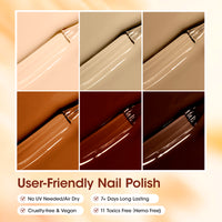Gellen Quick Dry Nail Polish, 6Colors Neutral Coffee Brown Gradient Collection Regular Nail Polish Set No UV Light Needed for Finger Toe & Fake Nails Home Salon DIY Nail Art