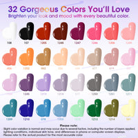 Gellen 71Pcs Gel Nail Polish Kit with 54W UV Light, 32Colors Mist & Sparkle All Seasons Hema-Free Gel Polish Set with 5pcs Functional Gel Top Base Coat, Nail Art Salon Manicure for Women