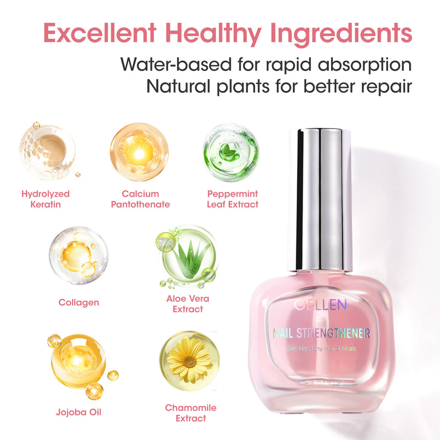 Gellen 15ml Nail Strengthener, Air Dry Clear Finish Nail Growth Strengthener for Thin Weak and Damaged Nails Repair Solution with Protein Keratin Calcium Nourish Nail Care Treatment, Sakura Scented