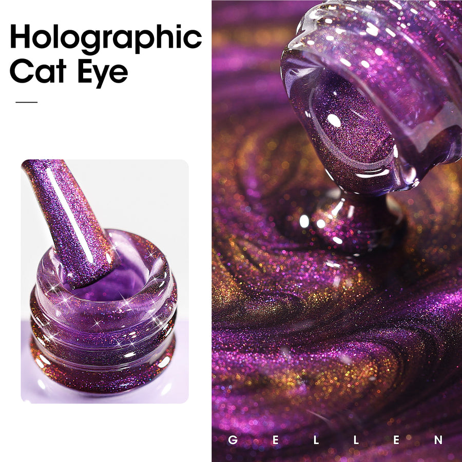 Gellen Cat Eye Gel Nail Polish, 18ML Dual Colour Natural Glitter Gel Polish Set, Soak off Nail Gel Polish At Home DIY Salon Use, Dark Night Purple