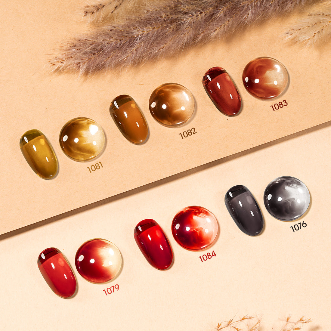 Gellen Gel Polish - 6 Colors Glassy Gel Sheer Red Grey Leaf Yellow Amber Brown Burgundy Gel Polish Set Soak Off UV Cure DIY Nail Art Gifts for Christmas