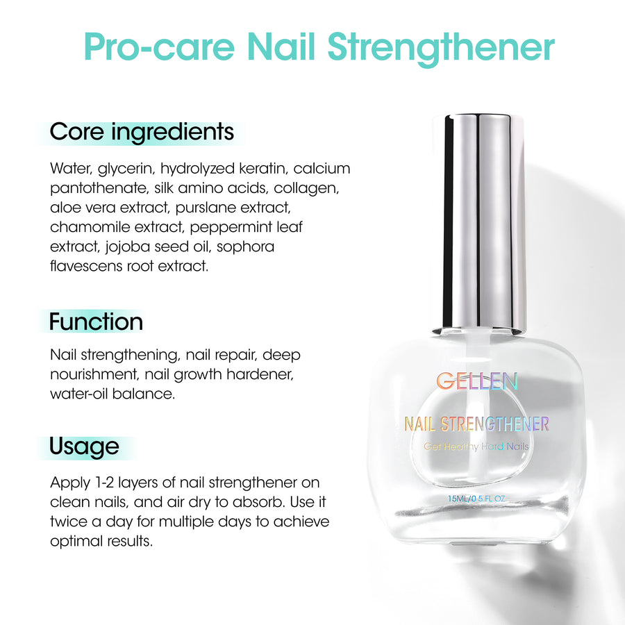 Gellen 15ml Nail Strengthener, Air Dry Clear Finish Nail Growth Strengthener for Thin Weak and Damaged Nails Repair Solution with Protein Keratin Calcium Nourish Nail Care Treatment, Unscented
