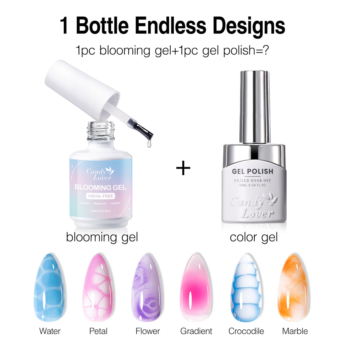 Candy Lover Blooming Gel, 15ml Clear UV/LED Blossom Nails Gel Polish for Spreading Effect Marble Natural Stone Watercolor Floral Print, Soak off DIY Nail Art Gift for Women