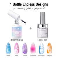 Candy Lover Blooming Gel, 15ml Clear UV/LED Blossom Nails Gel Polish for Spreading Effect Marble Natural Stone Watercolor Floral Print, Soak off DIY Nail Art Gift for Women