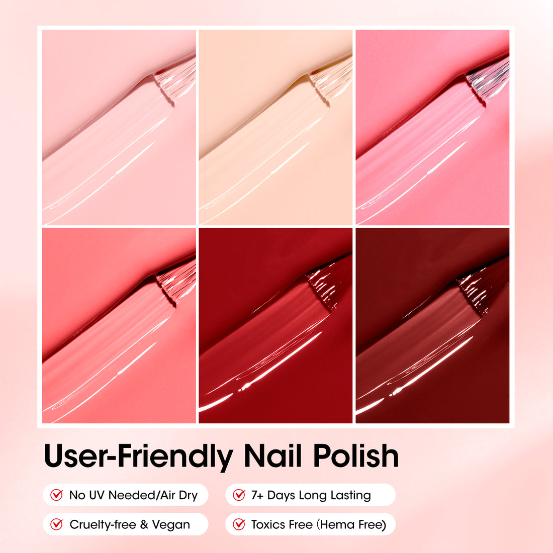 Gellen Quick Dry Nail Polish, 6Colors Nude & Burgundy Romantic Collection Regular Nail Polish Set No UV Light Needed for Finger Toe & Fake Nails Home Salon DIY Nail Art