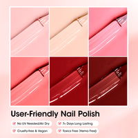 Gellen Quick Dry Nail Polish, 6Colors Nude & Burgundy Romantic Collection Regular Nail Polish Set No UV Light Needed for Finger Toe & Fake Nails Home Salon DIY Nail Art