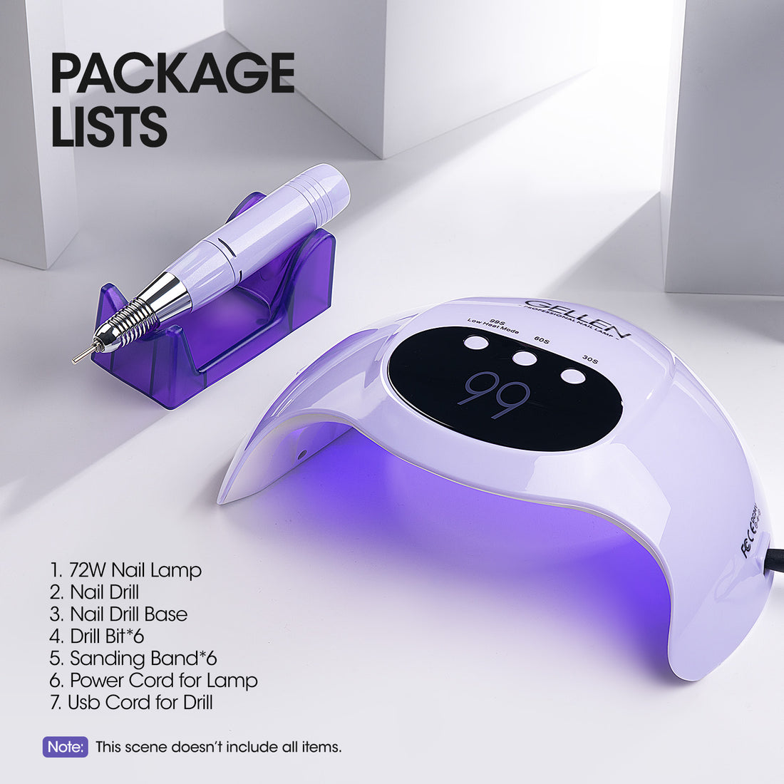Gellen UV LED Nail Lamp with Electric Nail Drill, 72W UV Light Nail Dryer for Nails, 20000 RPM Nail Files for Acrylic Nails Professional Gel Nail Polish Curing Lamp with Sensor 3 Timers Manicure Tool