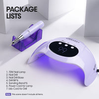 Gellen UV LED Nail Lamp with Electric Nail Drill, 72W UV Light Nail Dryer for Nails, 20000 RPM Nail Files for Acrylic Nails Professional Gel Nail Polish Curing Lamp with Sensor 3 Timers Manicure Tool