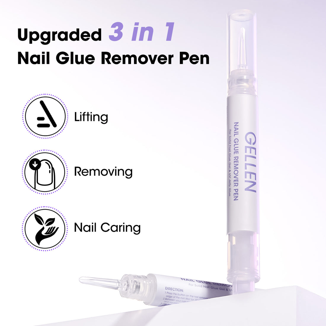 Gellen Nail Glue Remover Pen, 2Pcs 3ml Nail Glue Remover for UV Nail Glue Press on Nails, Click Remover Pen Design and Remove for Fake Nails Tips, Alcohol Acetone Free Fast Remove Gel Glue