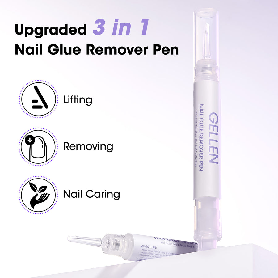 Gellen Nail Glue Remover Pen, 2Pcs 3ml Nail Glue Remover for UV Nail Glue Press on Nails, Click Remover Pen Design and Remove for Fake Nails Tips, Alcohol Acetone Free Fast Remove Gel Glue