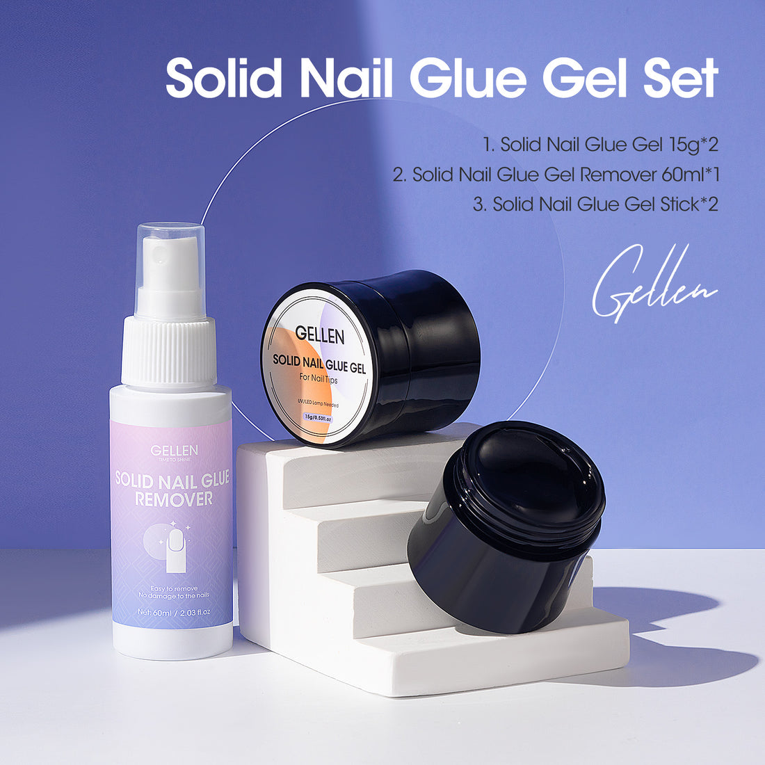 Gellen Nail Glue Gel for Fake Nails Tips, 2Pcs 15g Solid Gel Nail Glue for Press ons Nails with 60ml Nail Glue Remover Set