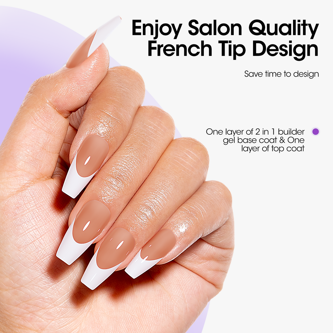 Gellen French Tips Gel Nail Kit - 240 Pcs Brown Medium Coffin, Salon Acrylic Nail Kits Including Gel Top Coat and Base Coat, UV Lamp, Solid Nail Glue Gel, Nail Charms for French Tip Manicure